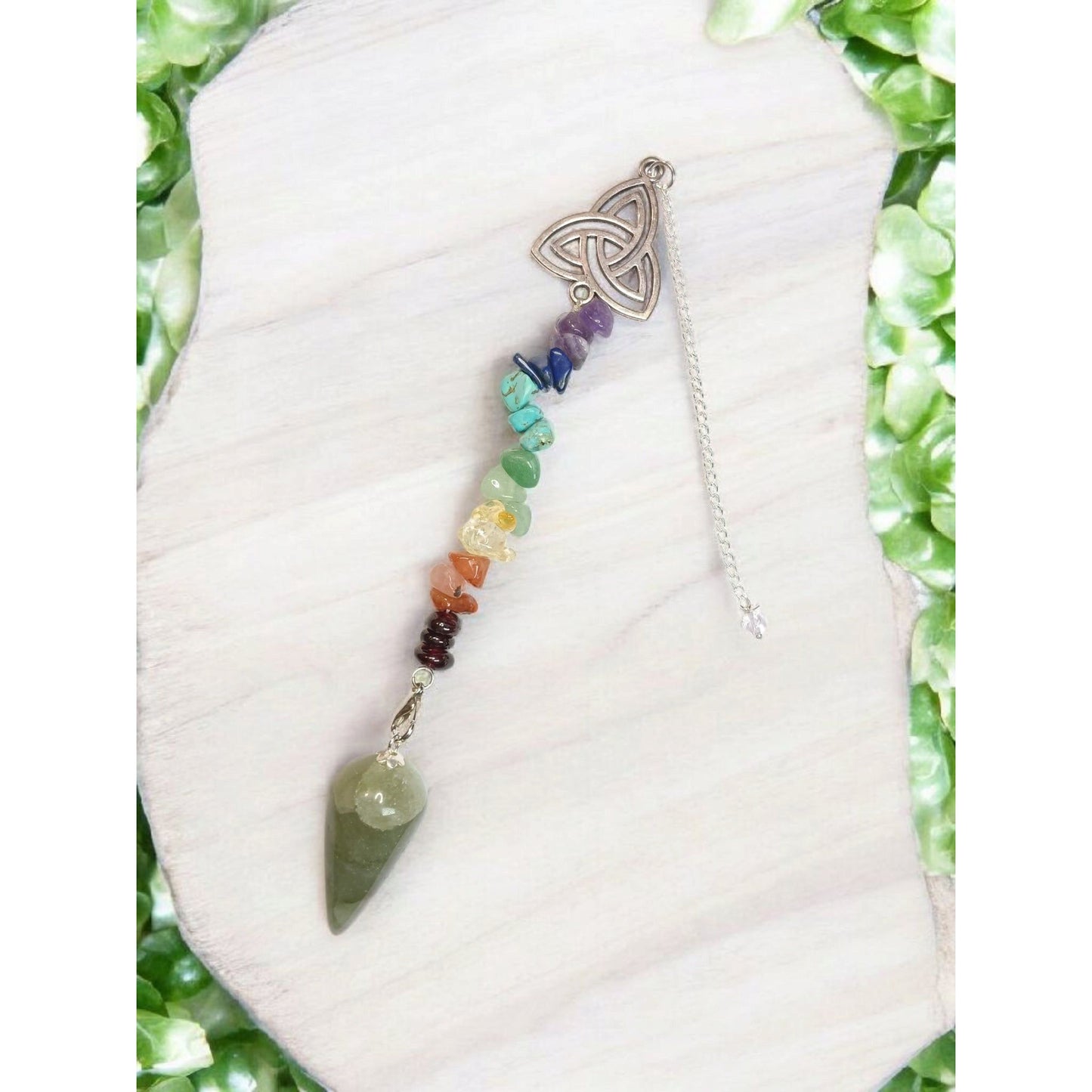 Chakra Triquetra Green Aventurine Pendulum for Energy Healing & Divination