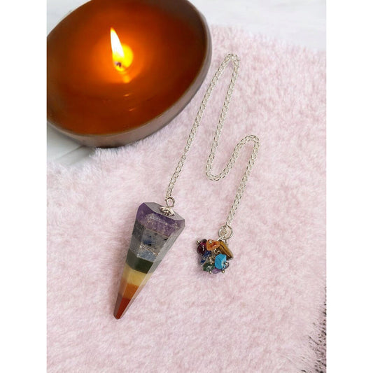 7 Layered Chakra Stone Hexagonal Pendulum – Energy Healing & Spiritual Balance Tool