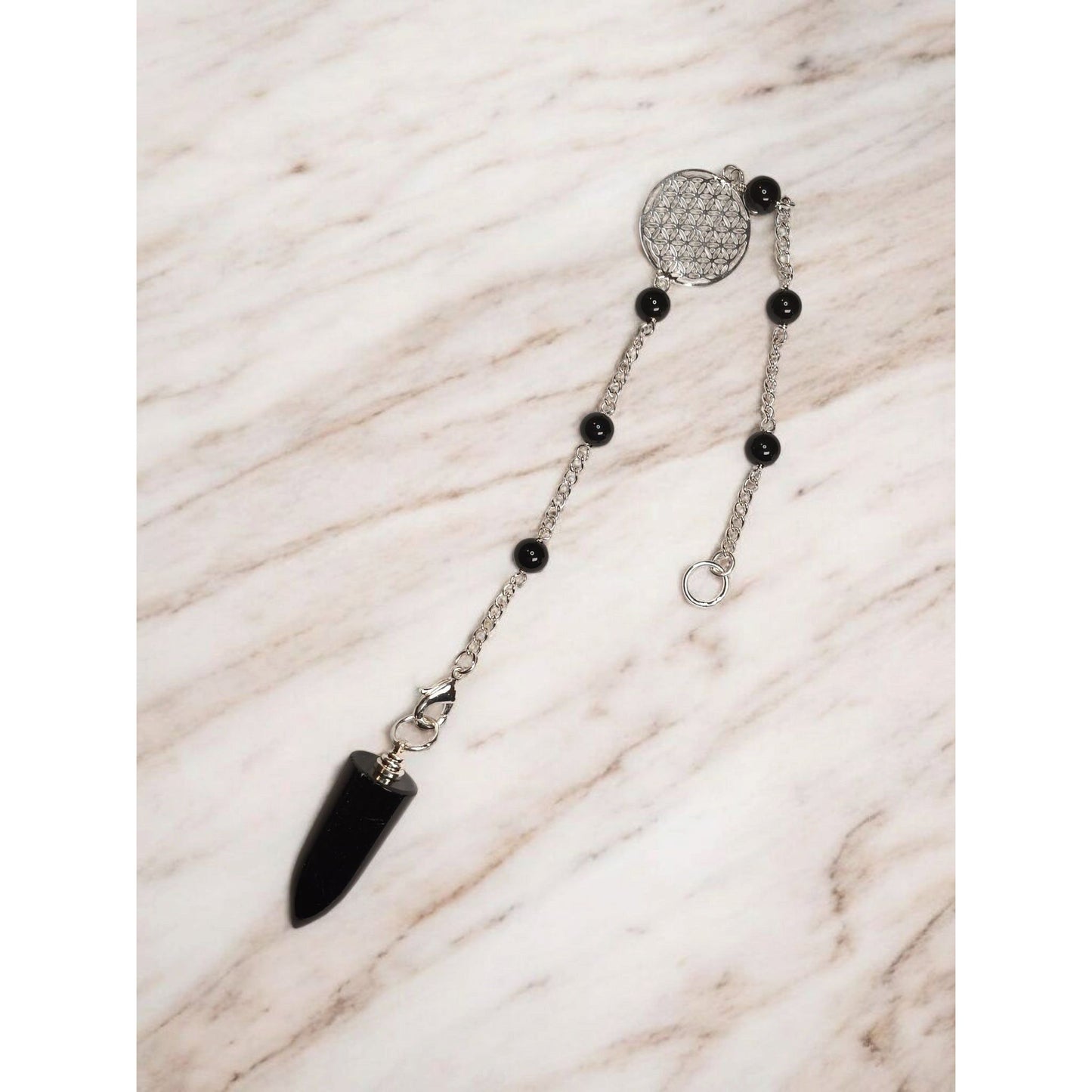 Black Tourmaline Pendulum – Flower of Life Sacred Geometry Charm