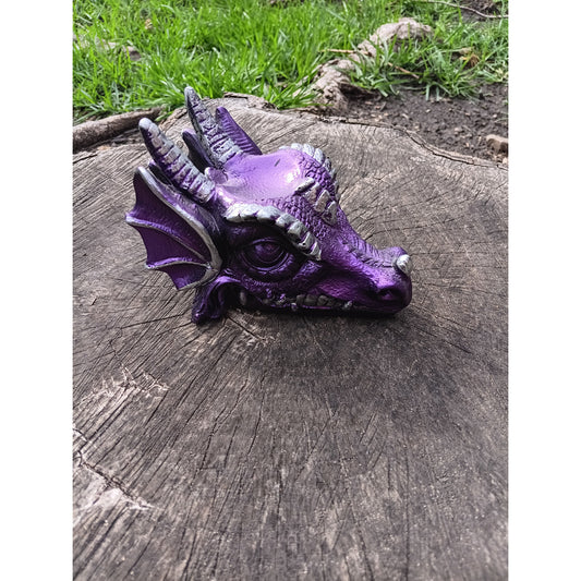 Mystic Purple Dragon Head Sphere Holder – 5" Resin Display Stand