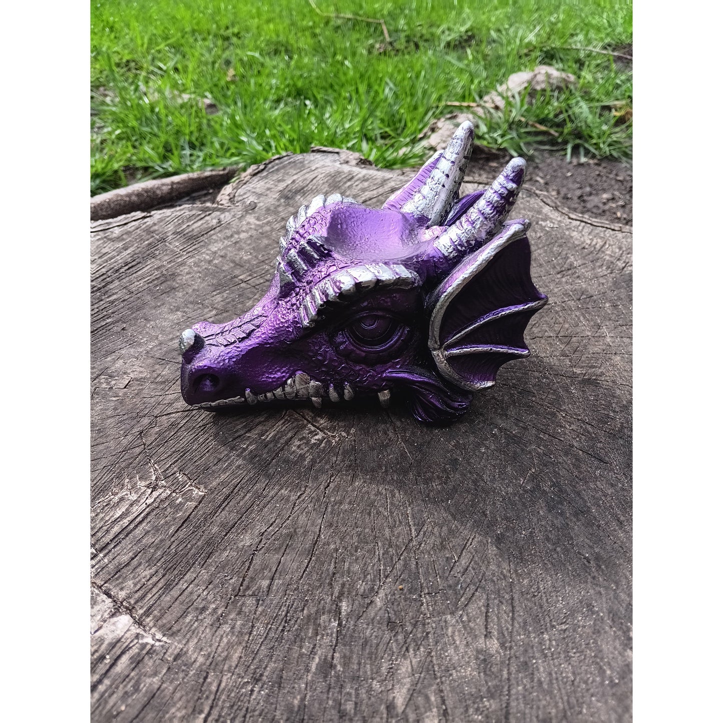 Mystic Purple Dragon Head Sphere Holder – 5" Resin Display Stand