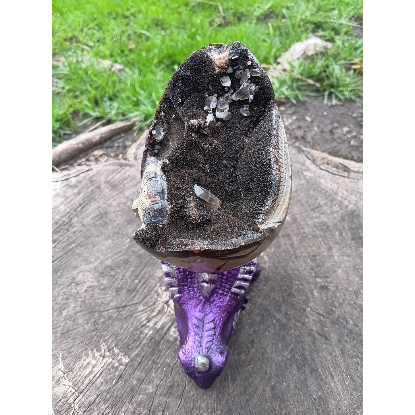 Mystic Purple Dragon Head Sphere Holder – 5" Resin Display Stand