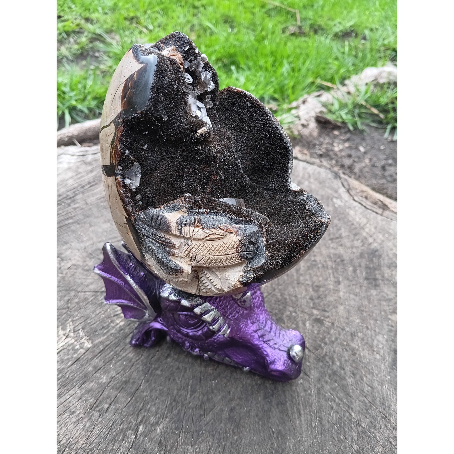 Mystic Purple Dragon Head Sphere Holder – 5" Resin Display Stand