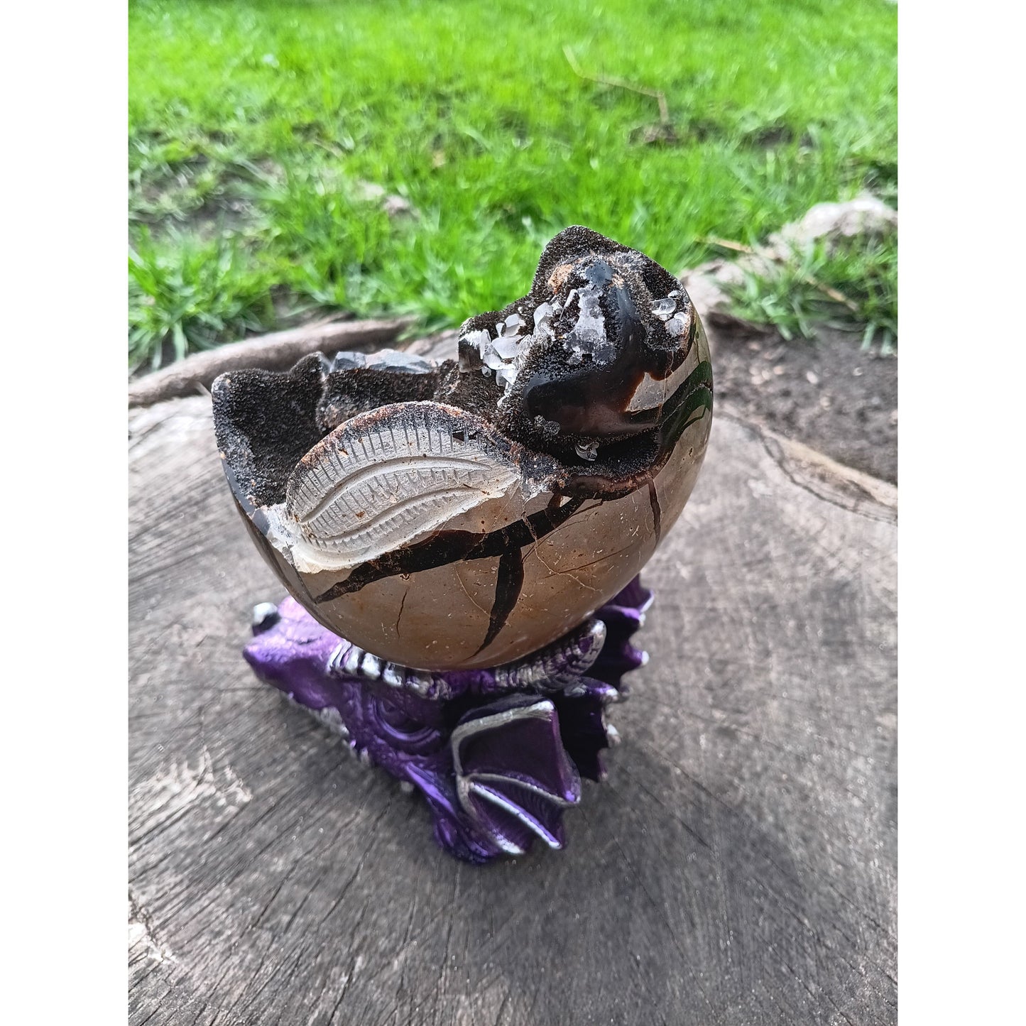 Mystic Purple Dragon Head Sphere Holder – 5" Resin Display Stand