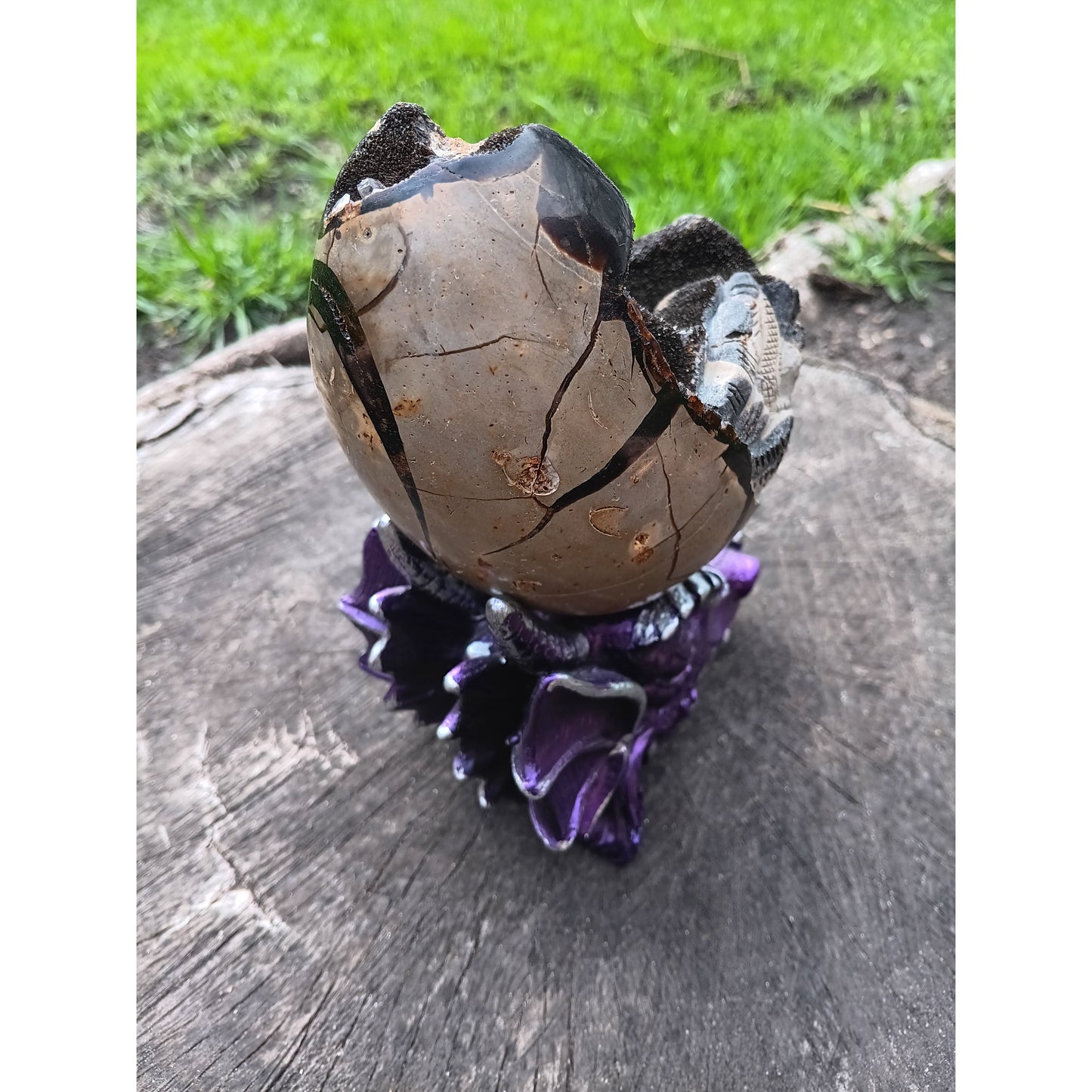 Mystic Purple Dragon Head Sphere Holder – 5" Resin Display Stand