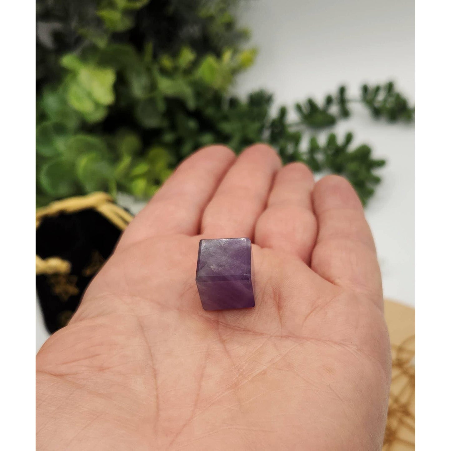 Amethyst 7-Piece Sacred Geometry Crystal Set with Wooden Grid & Velvet Bag