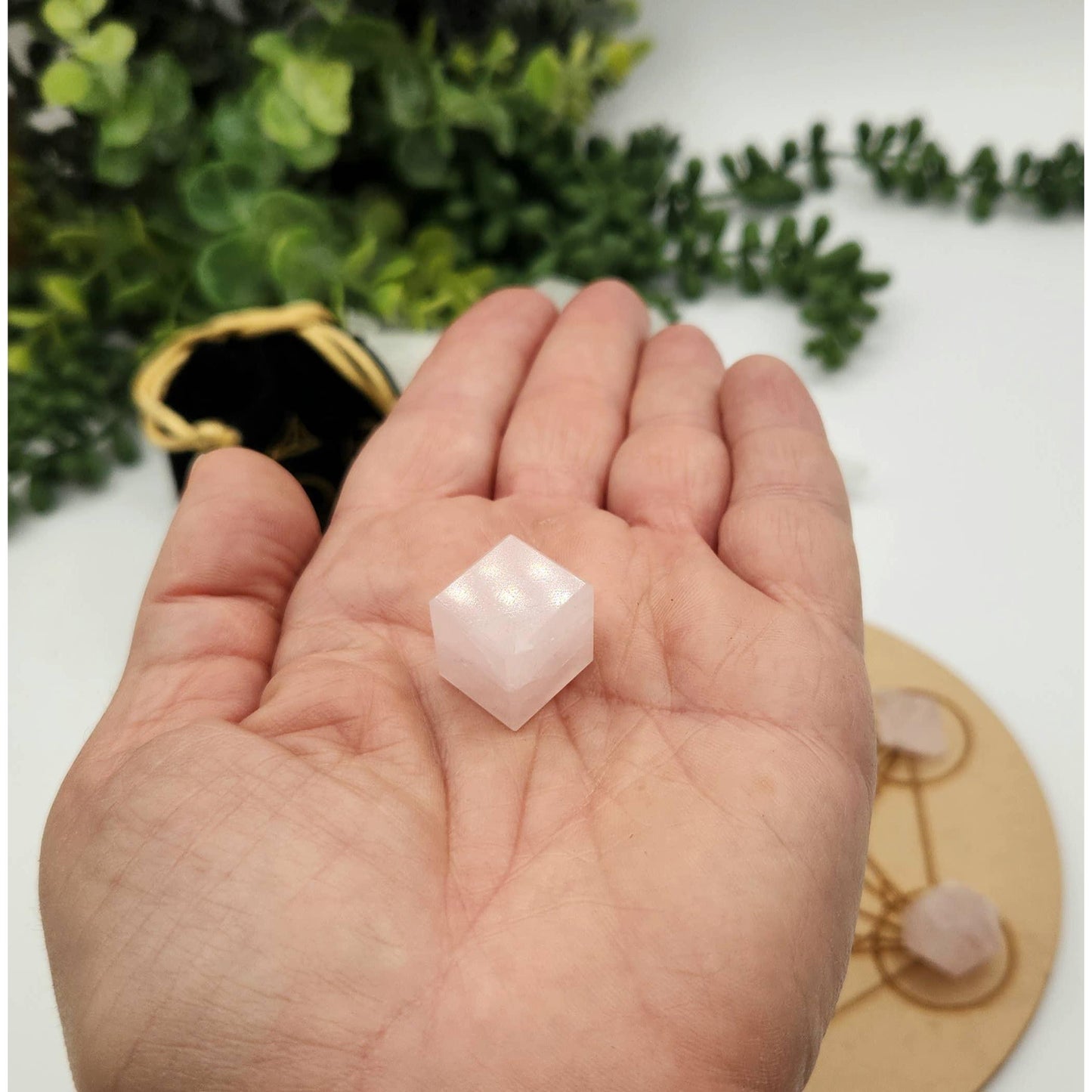 Rose Quartz Sacred Geometry Crystal Set – 7-Piece Platonic Solids + Grid
