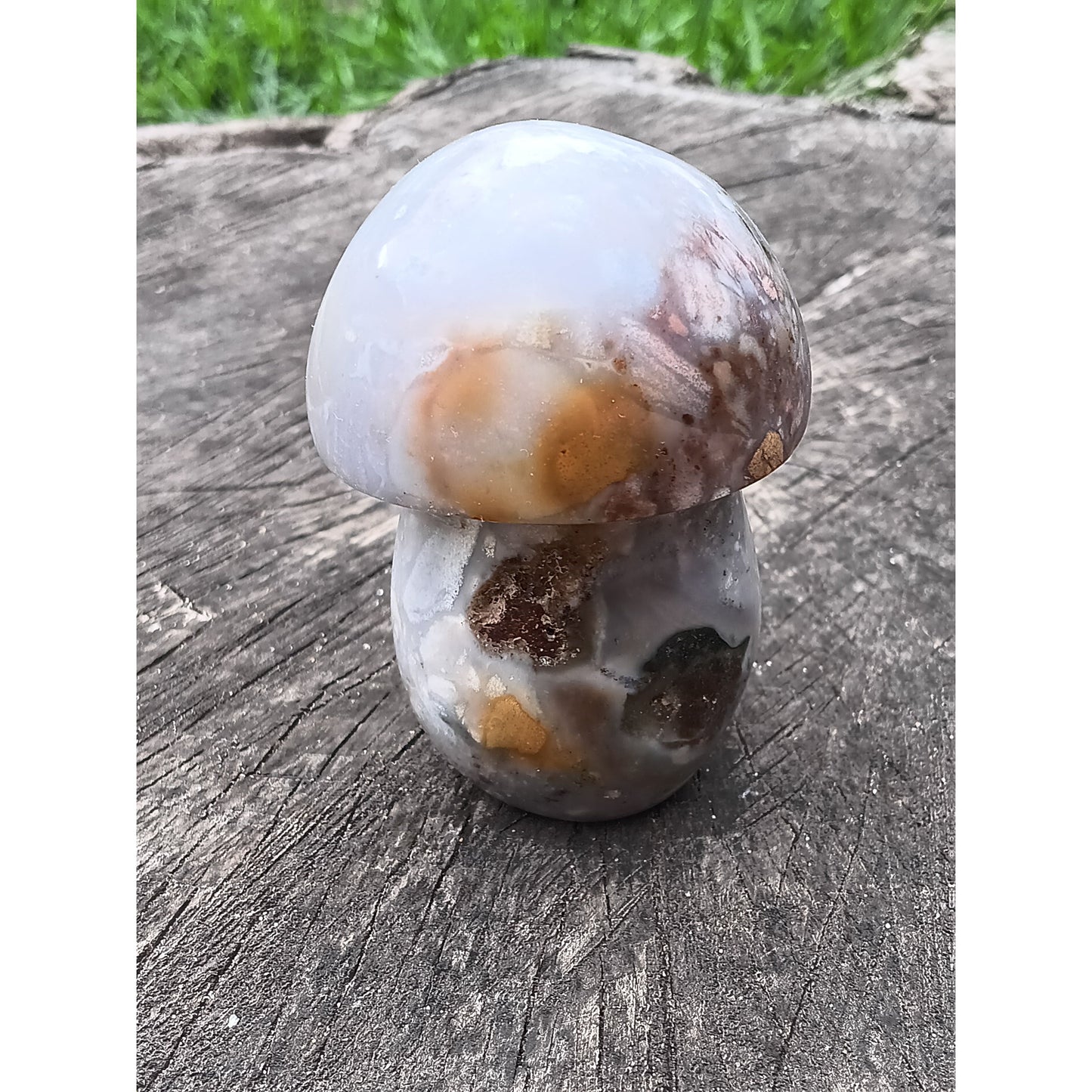 Ocean Jasper Mushroom with Druzy & Pyrite – 3" Tall, 9.4 oz