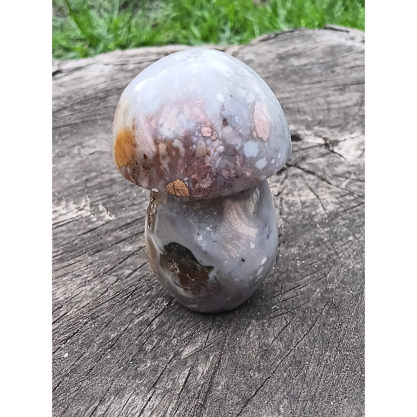 Ocean Jasper Mushroom with Druzy & Pyrite – 3" Tall, 9.4 oz