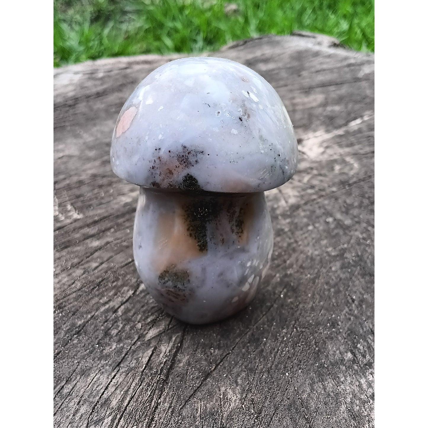 Ocean Jasper Mushroom with Druzy & Pyrite – 3" Tall, 9.4 oz