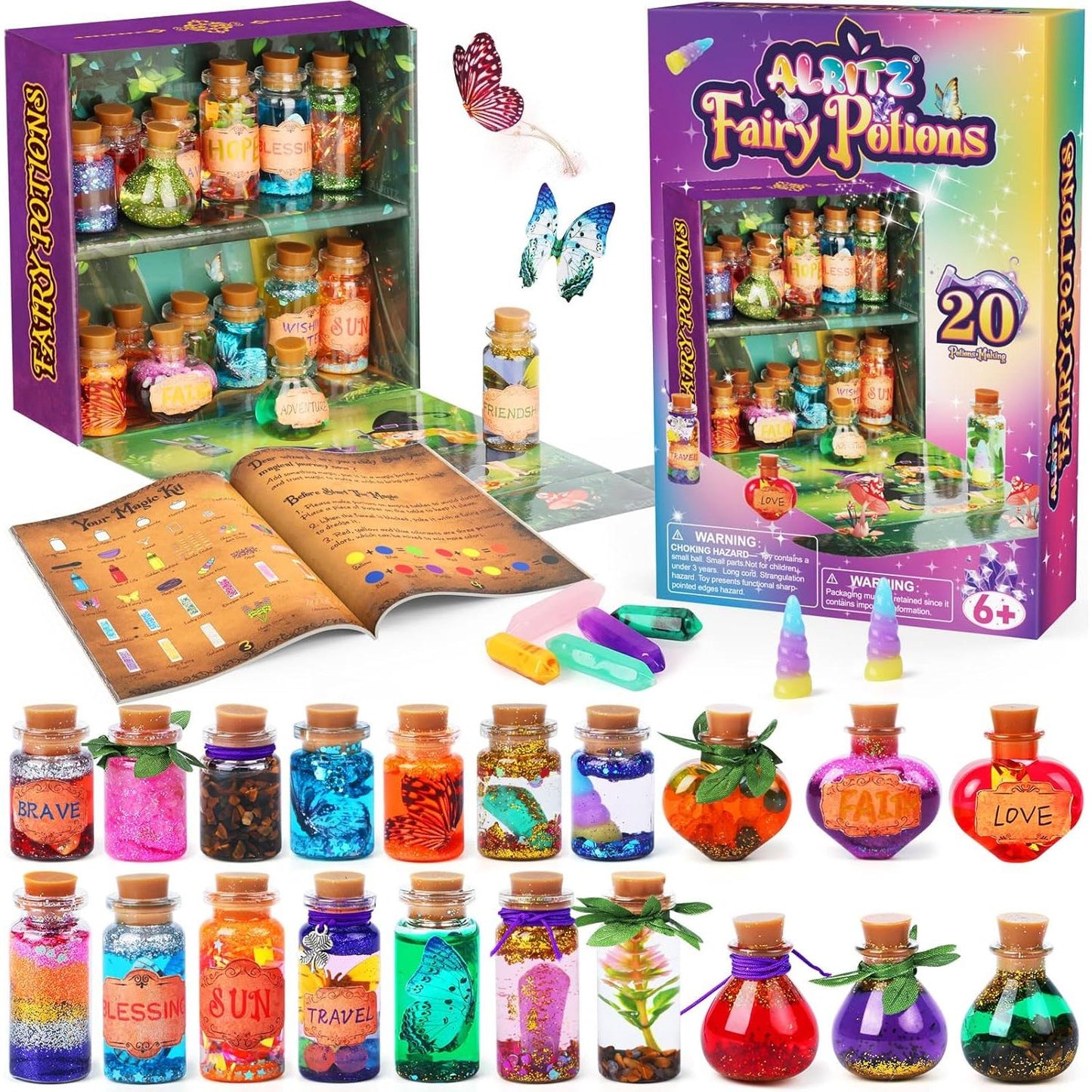 Fairy Potions Kit by Alritz – Whimsical DIY Magic Potion Set with Glow-in-the-Dark Sparkles (Makes 20 Bottles)