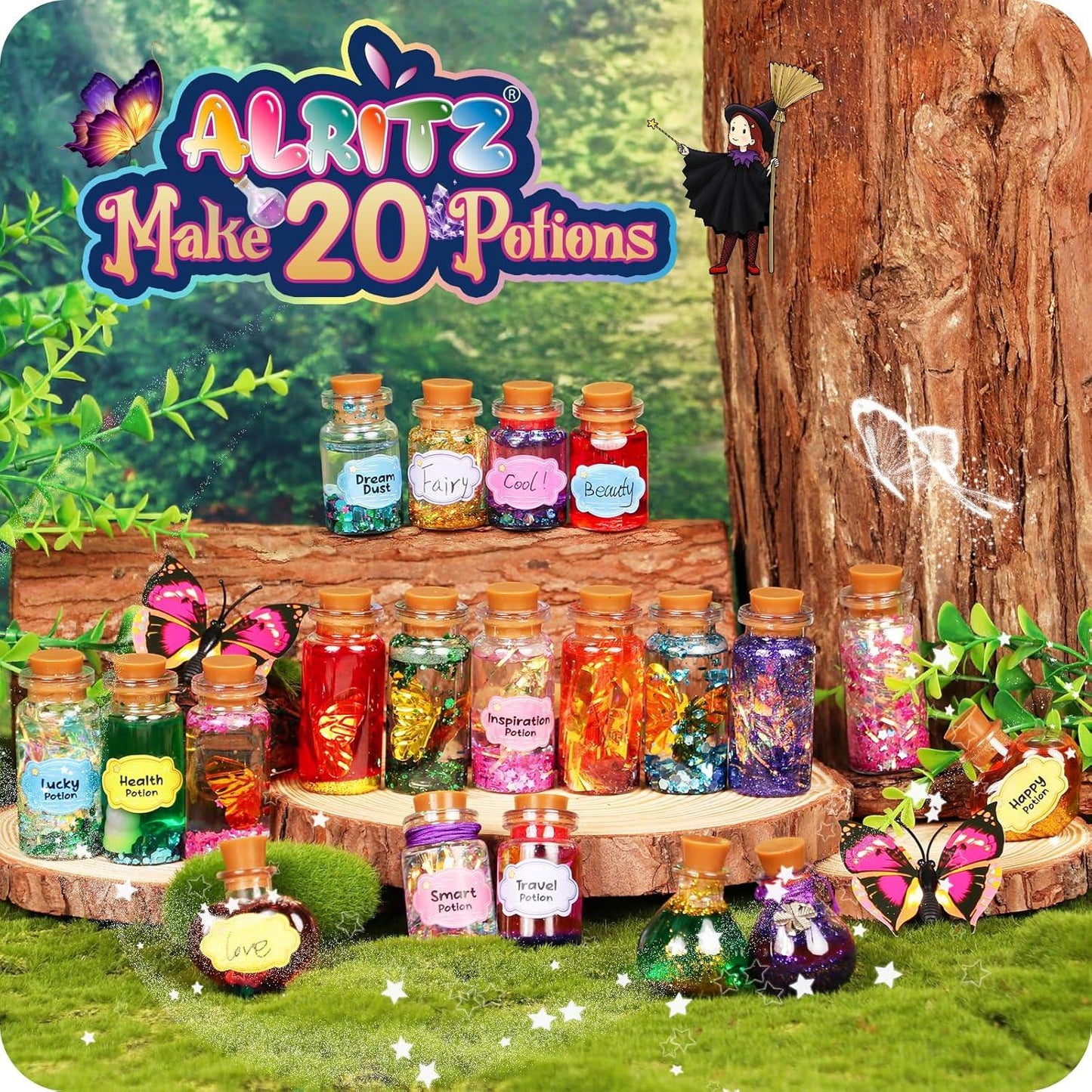 Fairy Potions Kit by Alritz – Whimsical DIY Magic Potion Set with Glow-in-the-Dark Sparkles (Makes 20 Bottles)
