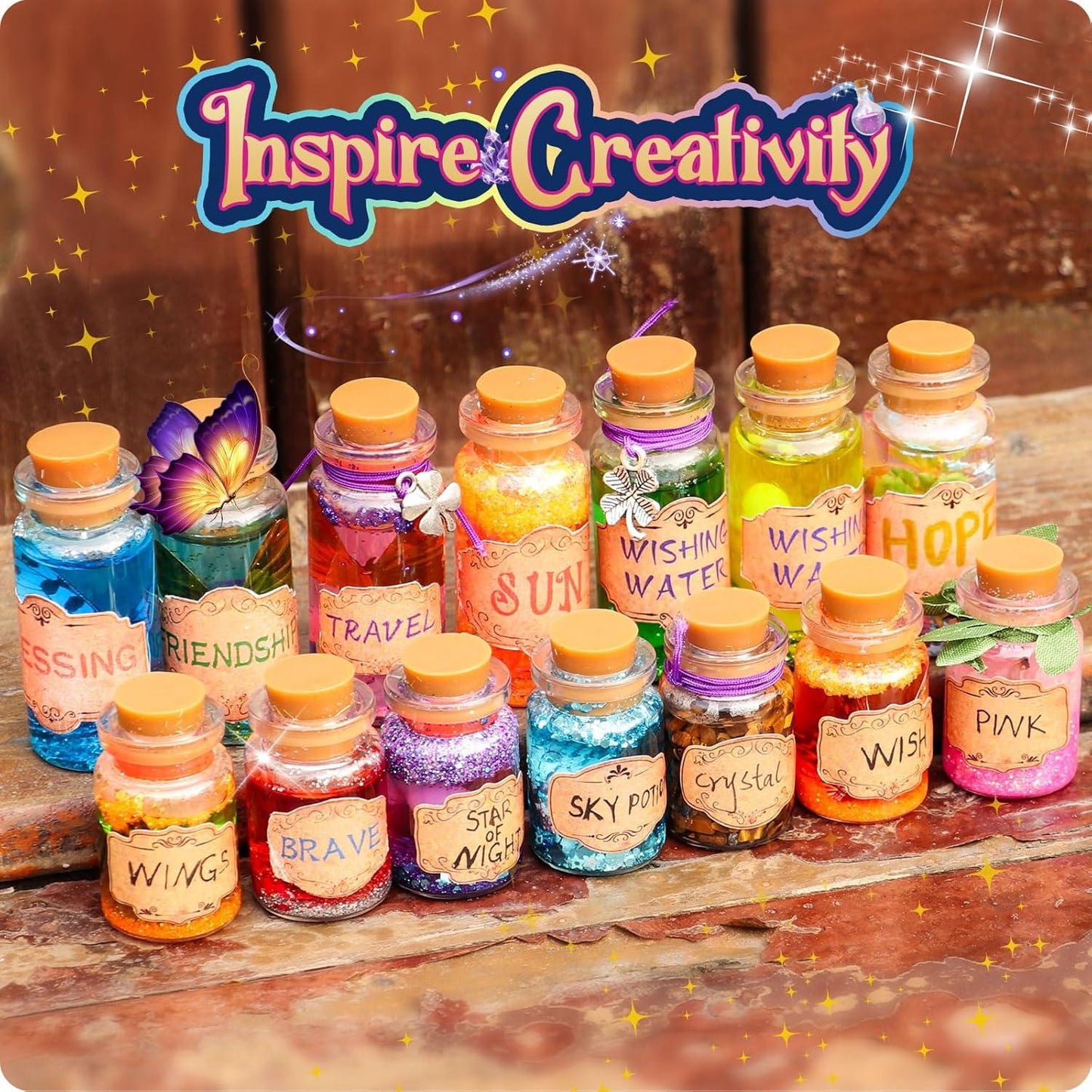 Fairy Potions Kit by Alritz – Whimsical DIY Magic Potion Set with Glow-in-the-Dark Sparkles (Makes 20 Bottles)