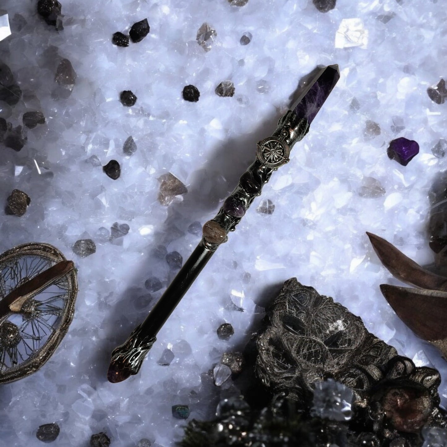 Amethyst & Compass Crystal Magick Wand – Manifestation, Gratitude & Spiritual Guidance