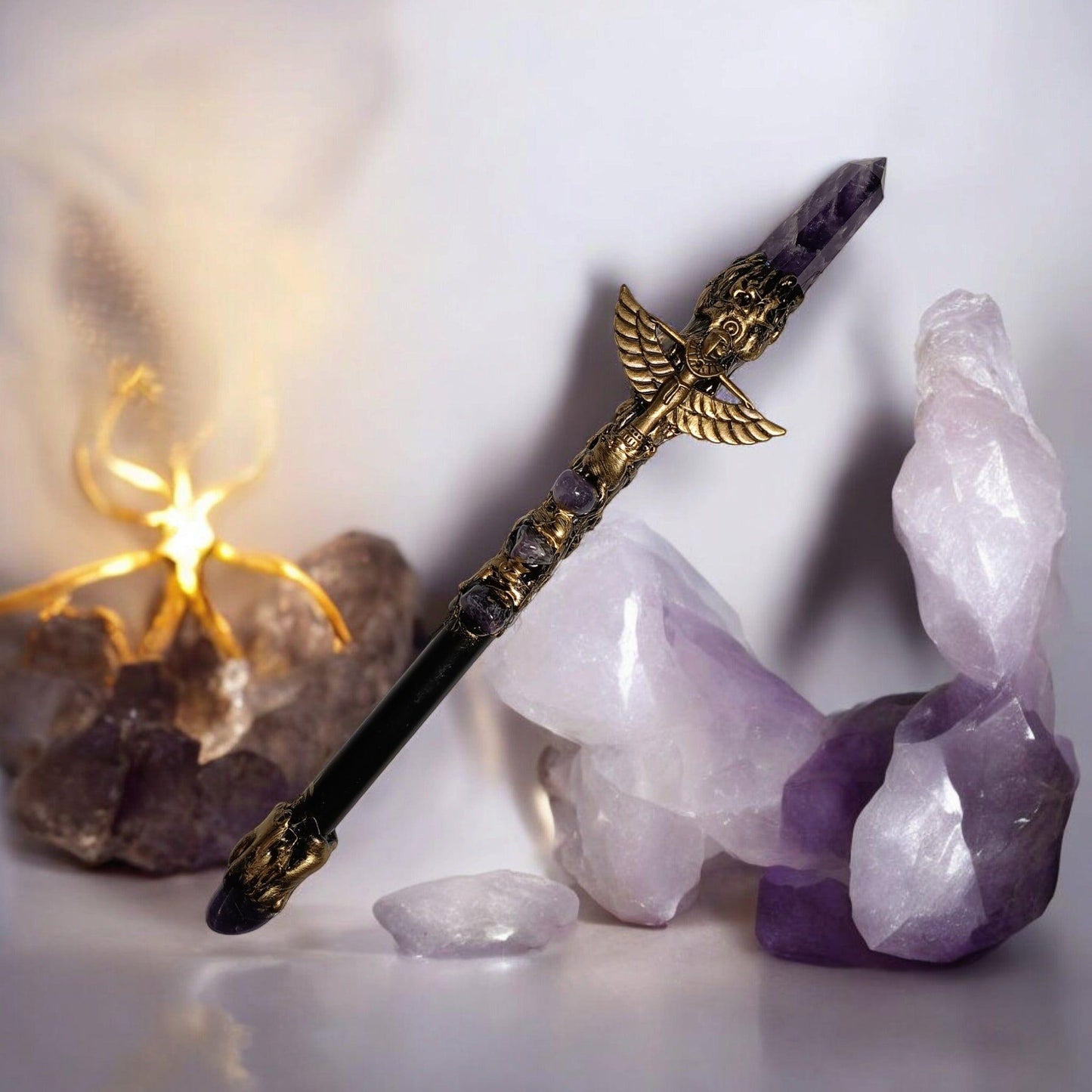Amethyst & Gold Isis Wand – Divine Feminine Energy & Spiritual Protection