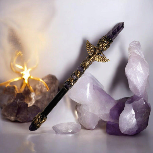 Amethyst & Gold Isis Wand – Divine Feminine Energy & Spiritual Protection