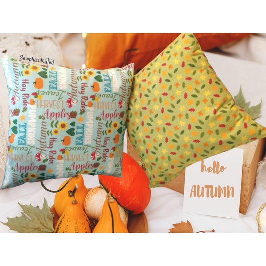 Autumn Throw Pillow – Double-Sided Fall Decor with Leaves & Autumn Words (Handmade by SewphistiKated)