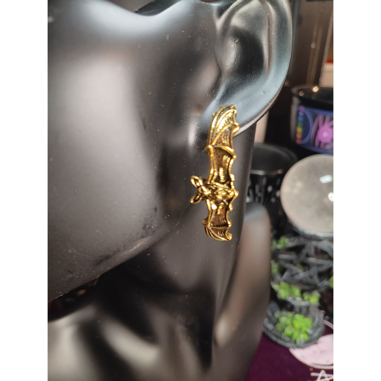 Gold Bat Wing Open Hoop Earrings – Gothic Statement Jewelry