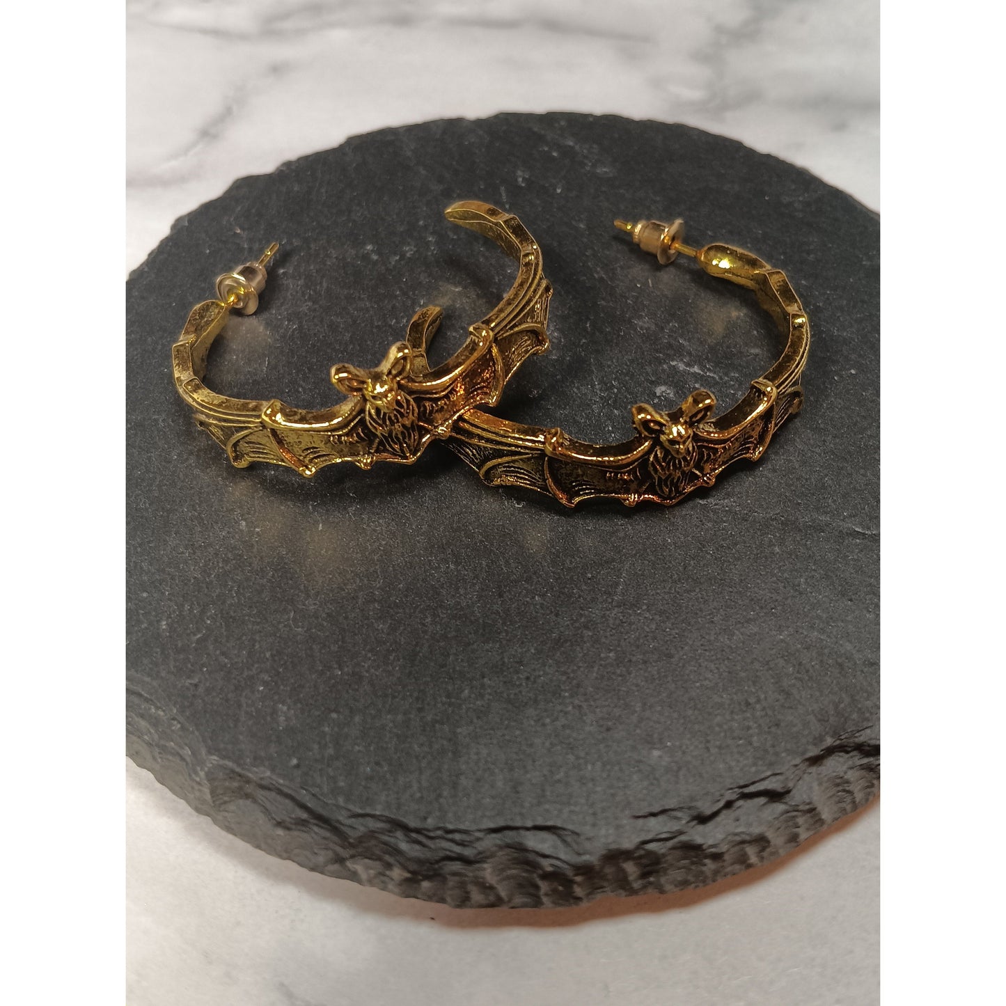 Gold Bat Wing Open Hoop Earrings – Gothic Statement Jewelry