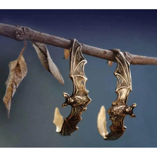 Gold Bat Wing Open Hoop Earrings – Gothic Statement Jewelry
