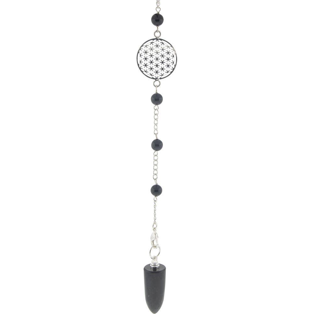 Black Tourmaline Pendulum – Flower of Life Sacred Geometry Charm