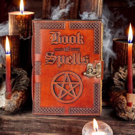 Book of Spells Leather Journal – Vintage Parchment Paper, 5" x 7"