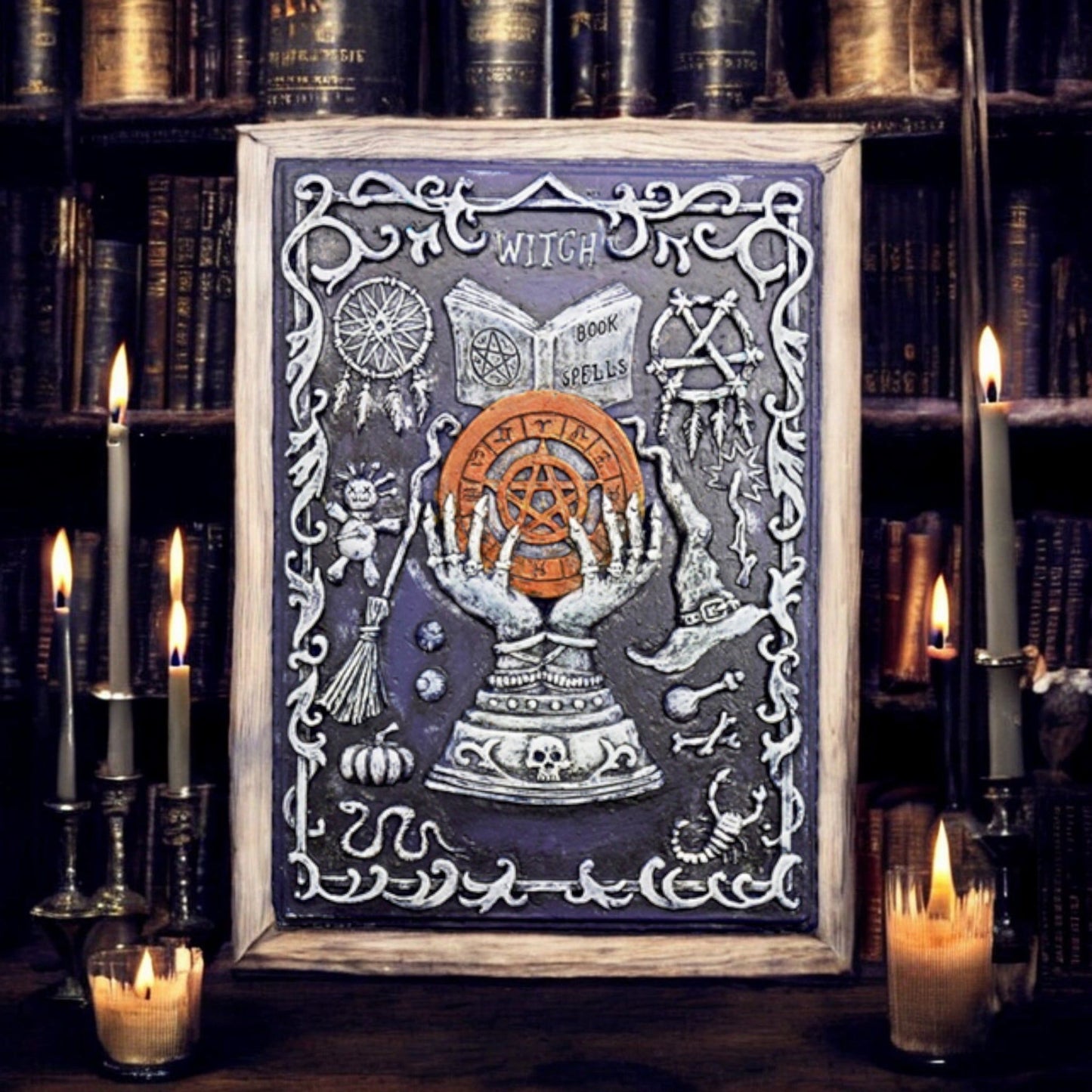Book of Spells Tarot Box – Hand-Painted Cold Cast Resin Storage for Cards, Runes & Keepsakes