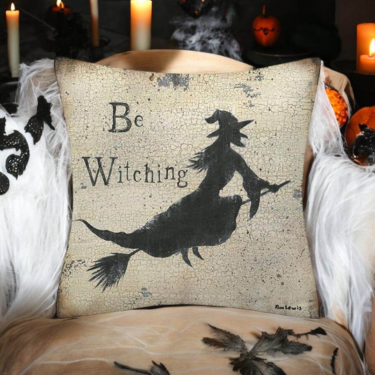 Halloween Newsprint Throw Pillow Covers – Witchy Vintage Halloween Decor (18x18”)