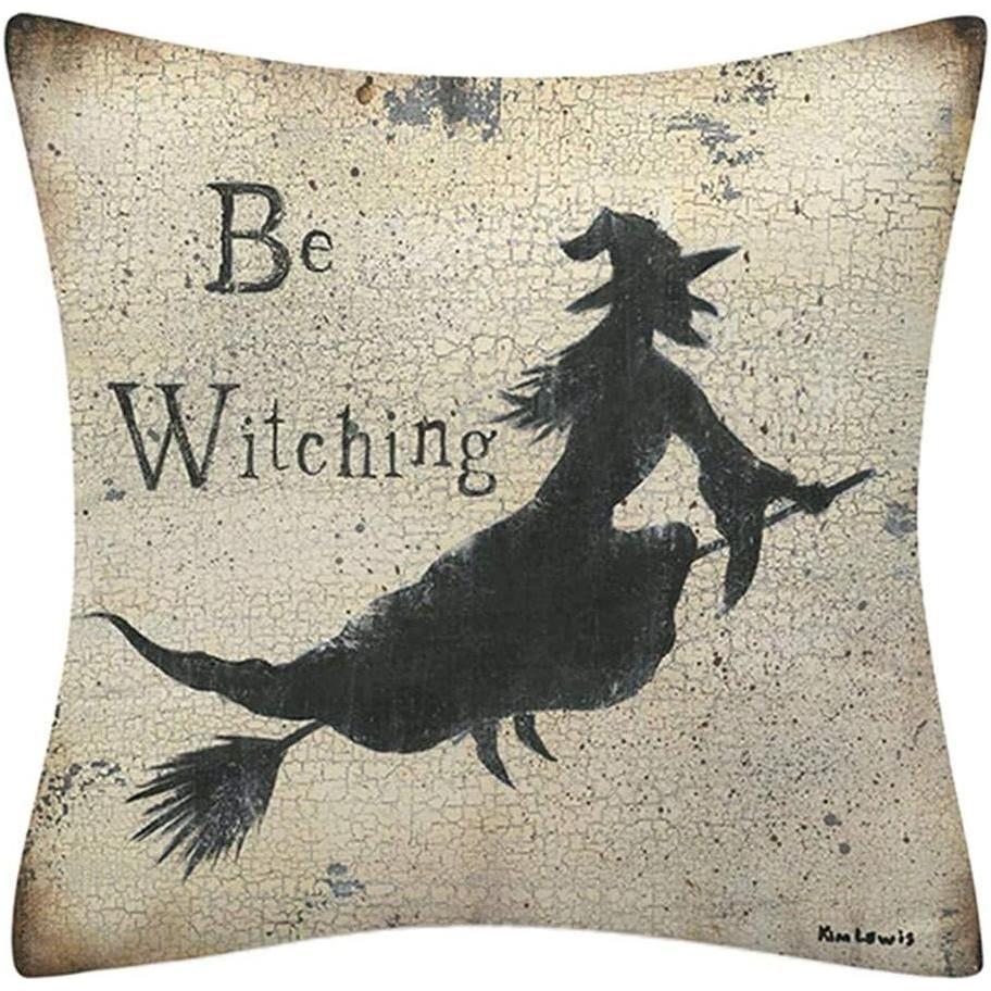 Halloween Newsprint Throw Pillow Covers – Witchy Vintage Halloween Decor (18x18”)