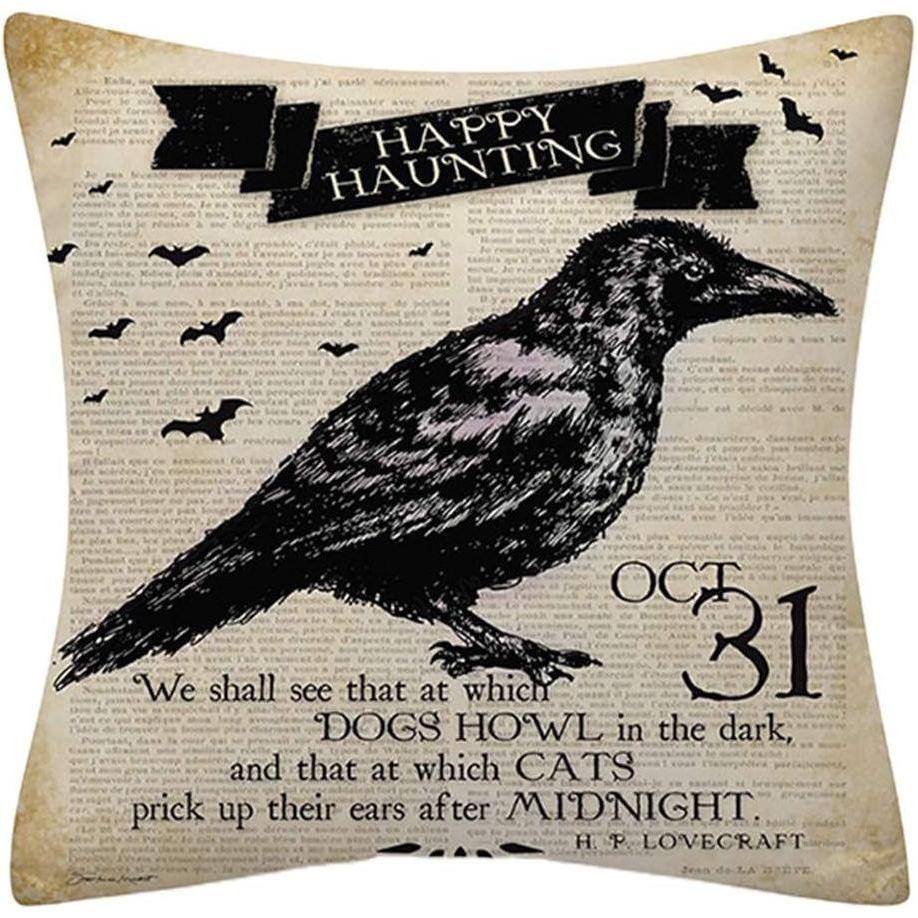 Halloween Newsprint Throw Pillow Covers – Witchy Vintage Halloween Decor (18x18”)