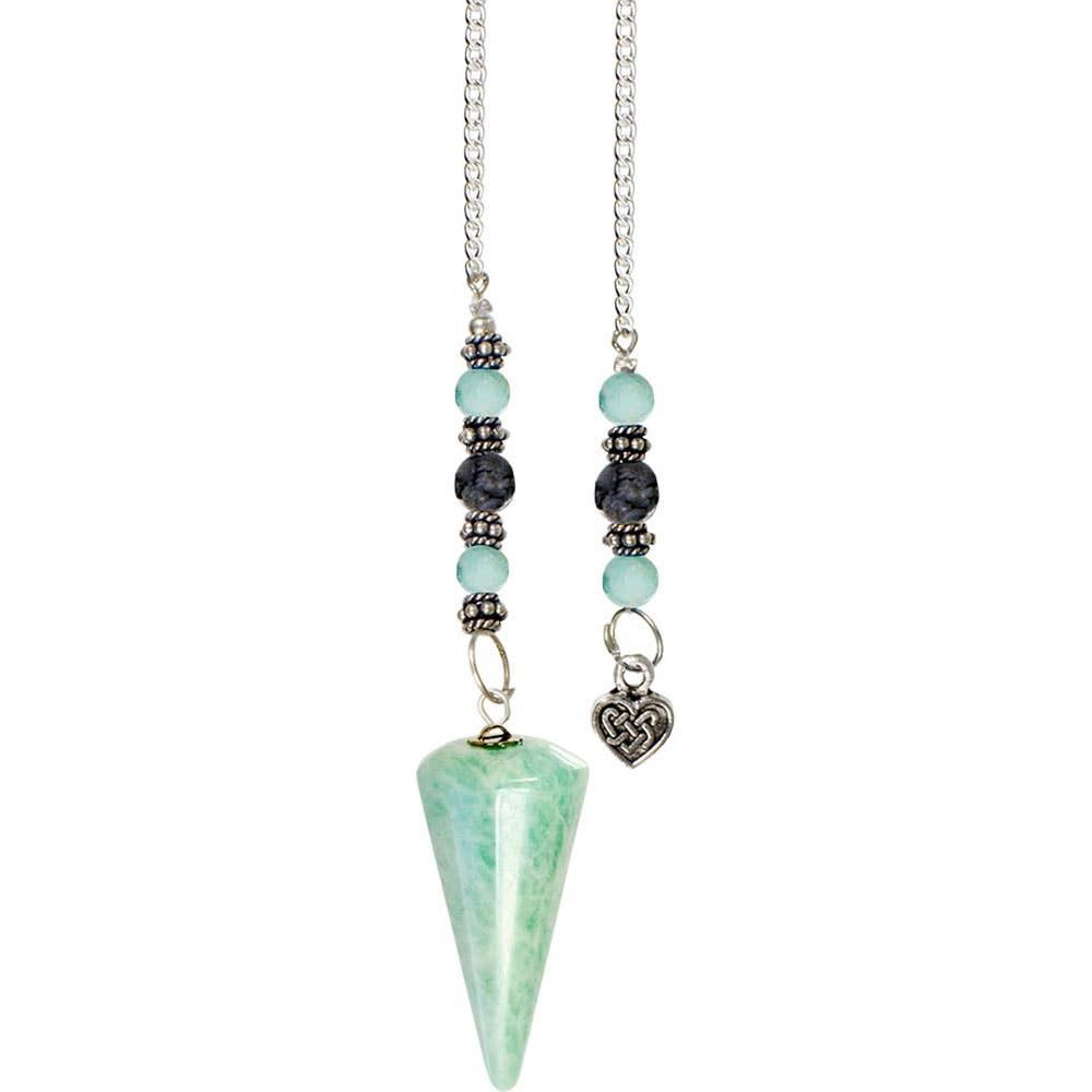 Amazonite Hexagonal Crystal Pendulum with Celtic Heart & Beaded Accents – Spiritual Divination Tool