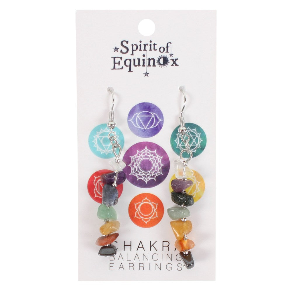 Chakra Balancing Crystal Chip Earrings – Seven Gemstones for Energy Healing & Wellness
