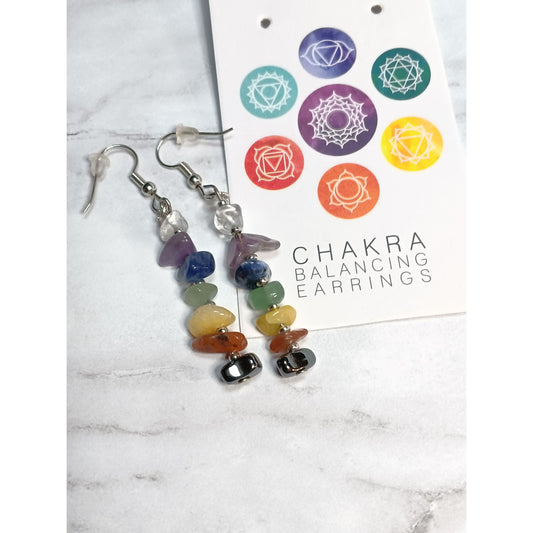 Chakra Balancing Crystal Chip Earrings – Seven Gemstones for Energy Healing & Wellness
