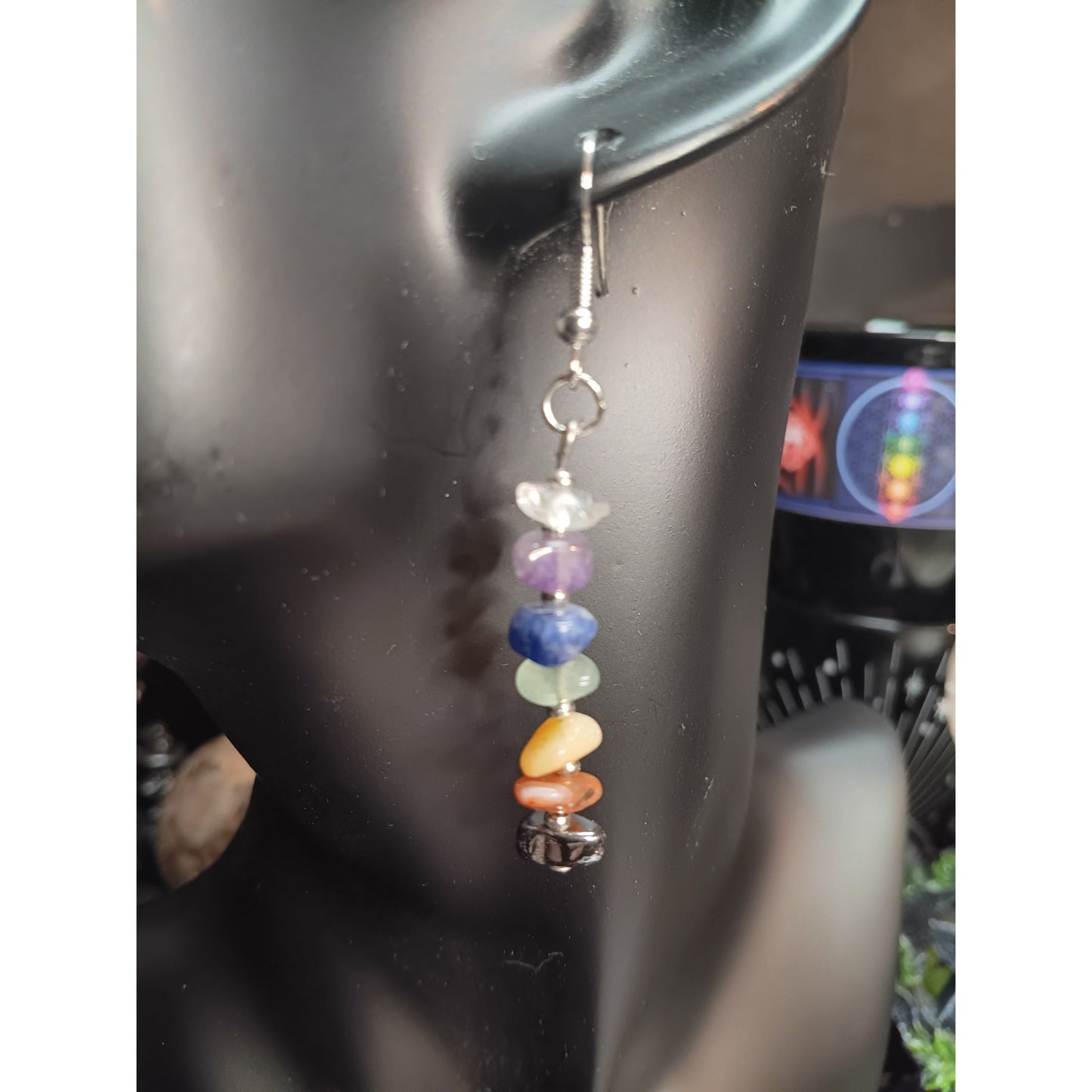 Chakra Balancing Crystal Chip Earrings – Seven Gemstones for Energy Healing & Wellness