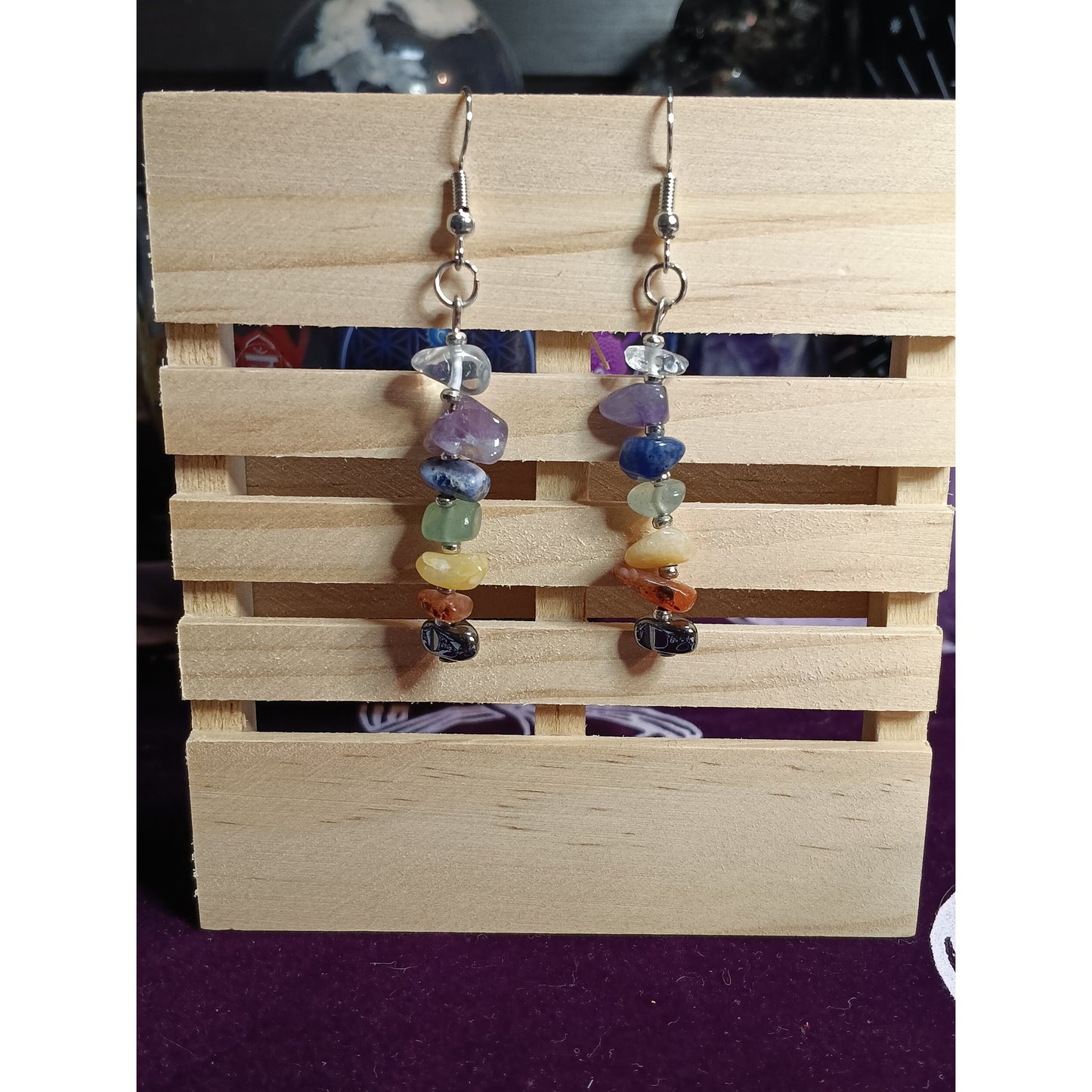 Chakra Balancing Crystal Chip Earrings – Seven Gemstones for Energy Healing & Wellness
