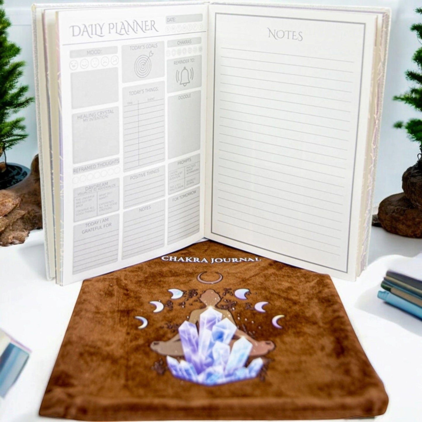 Chakra Crystal Vegan Leather Journal – Healing, Goal Tracking & Daily Planner
