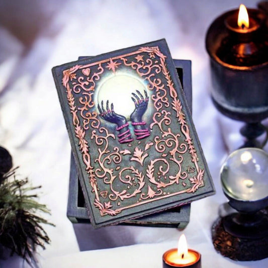 Crystal Ball Tarot Storage Box – Hand-Painted Resin Keepsake Holder