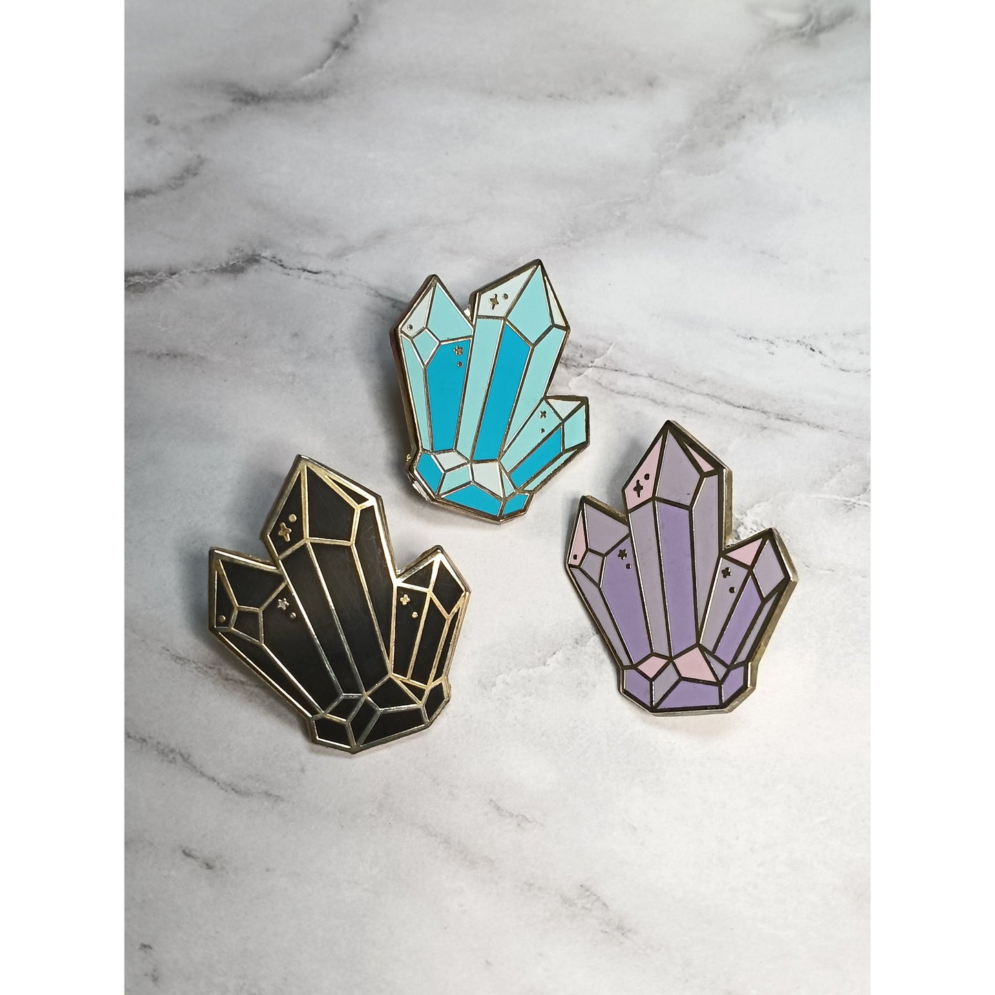 Crystal Cluster Enamel Pin – Black, Blue, or Purple | Gold-Tone Metal
