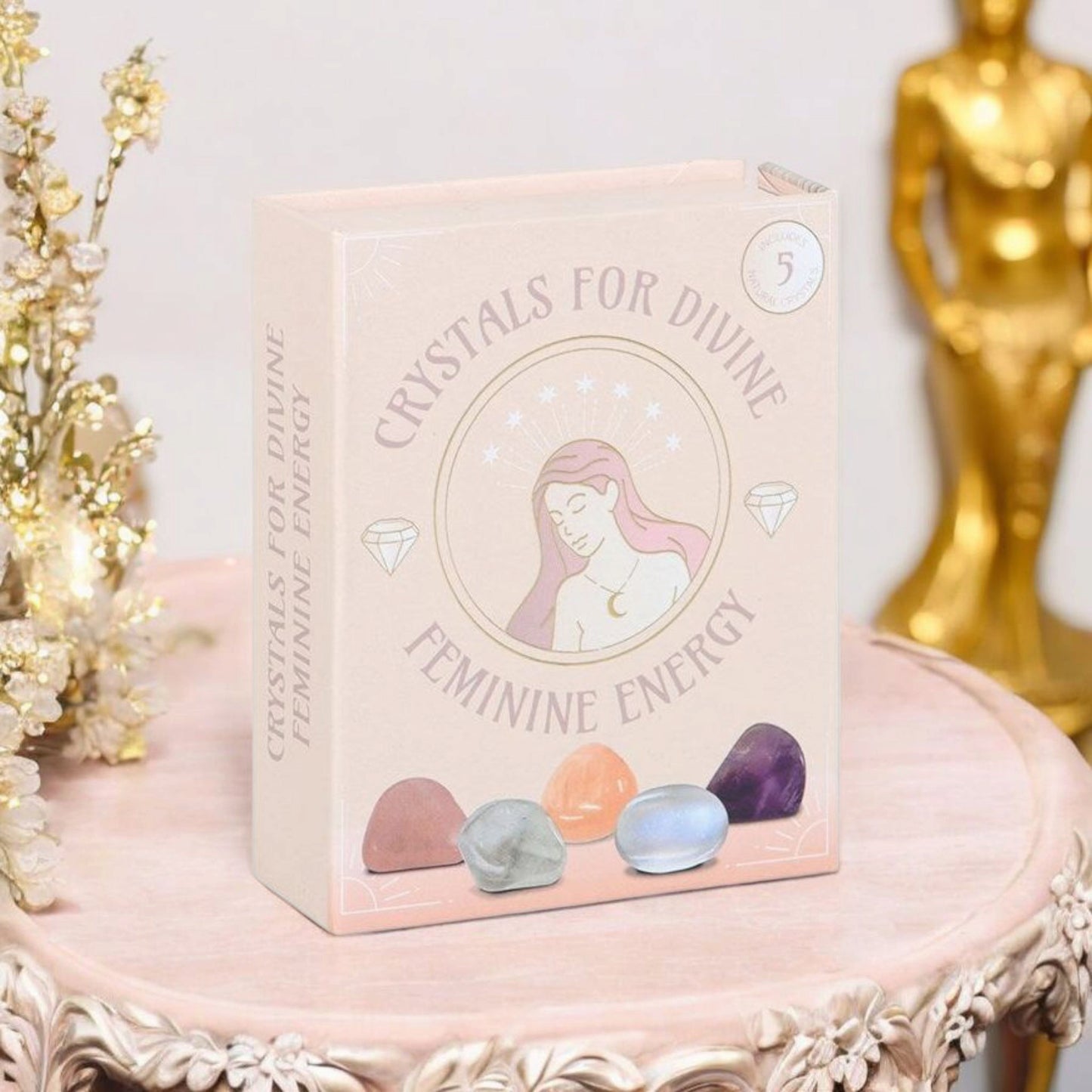 Crystals for Divine Feminine Energy – 5-Piece Crystal Set with Velvet Pouch