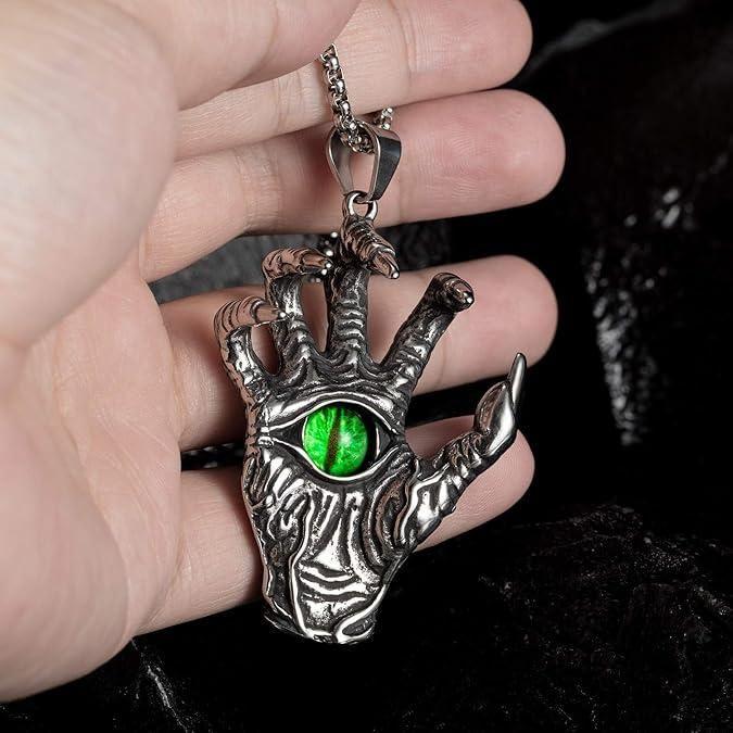 Demon Claw with Green Dragon Eye Pendant Necklace – Heavy Titanium Steel Chain