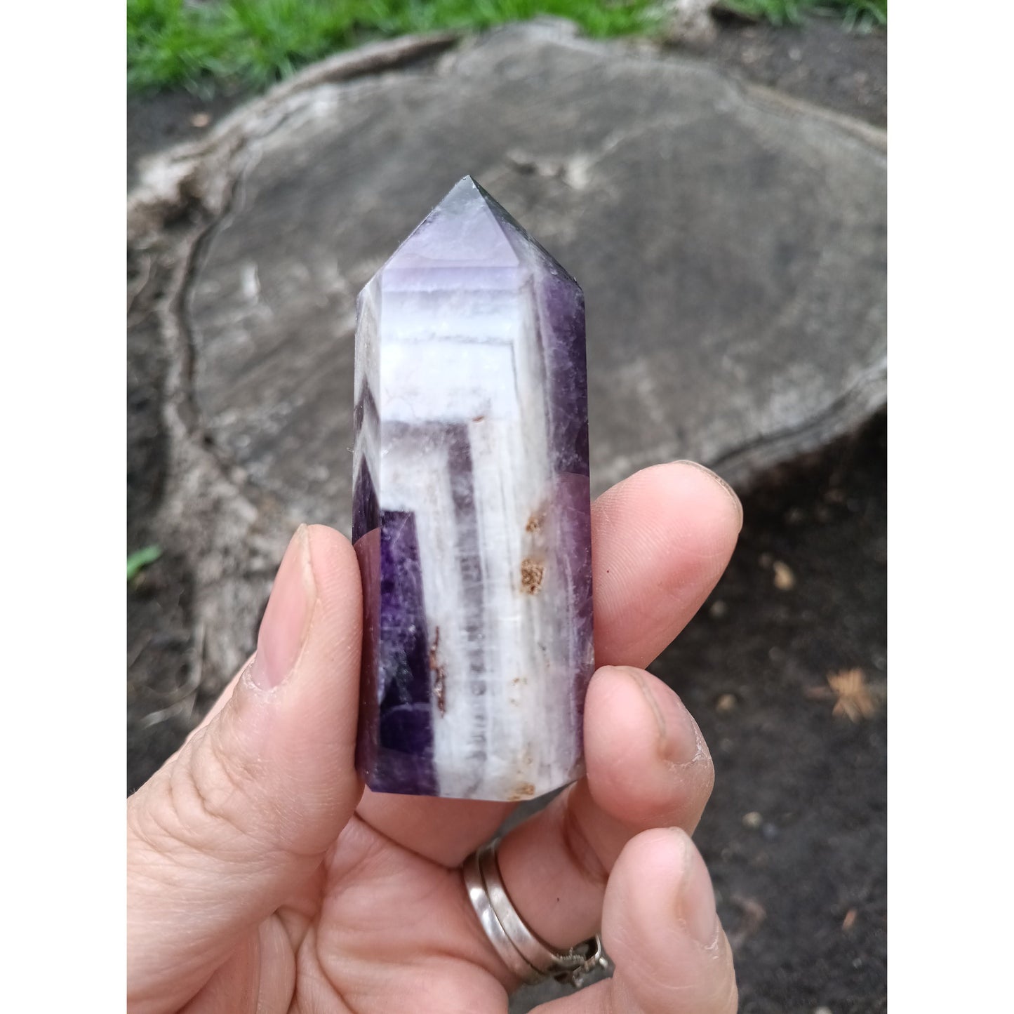 Dream Amethyst Tower with Clear Quartz Band – Healing Crystal for Intuition & Clarity
