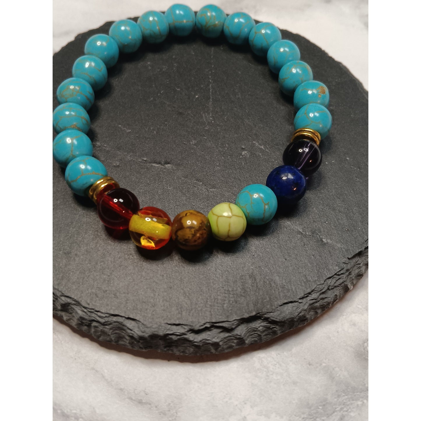 Chakra Dyed Howlite & Glass Bead Stretch Bracelet
