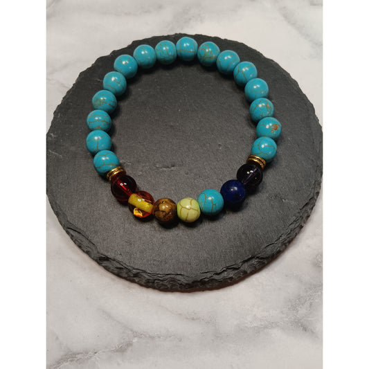 Chakra Dyed Howlite & Glass Bead Stretch Bracelet