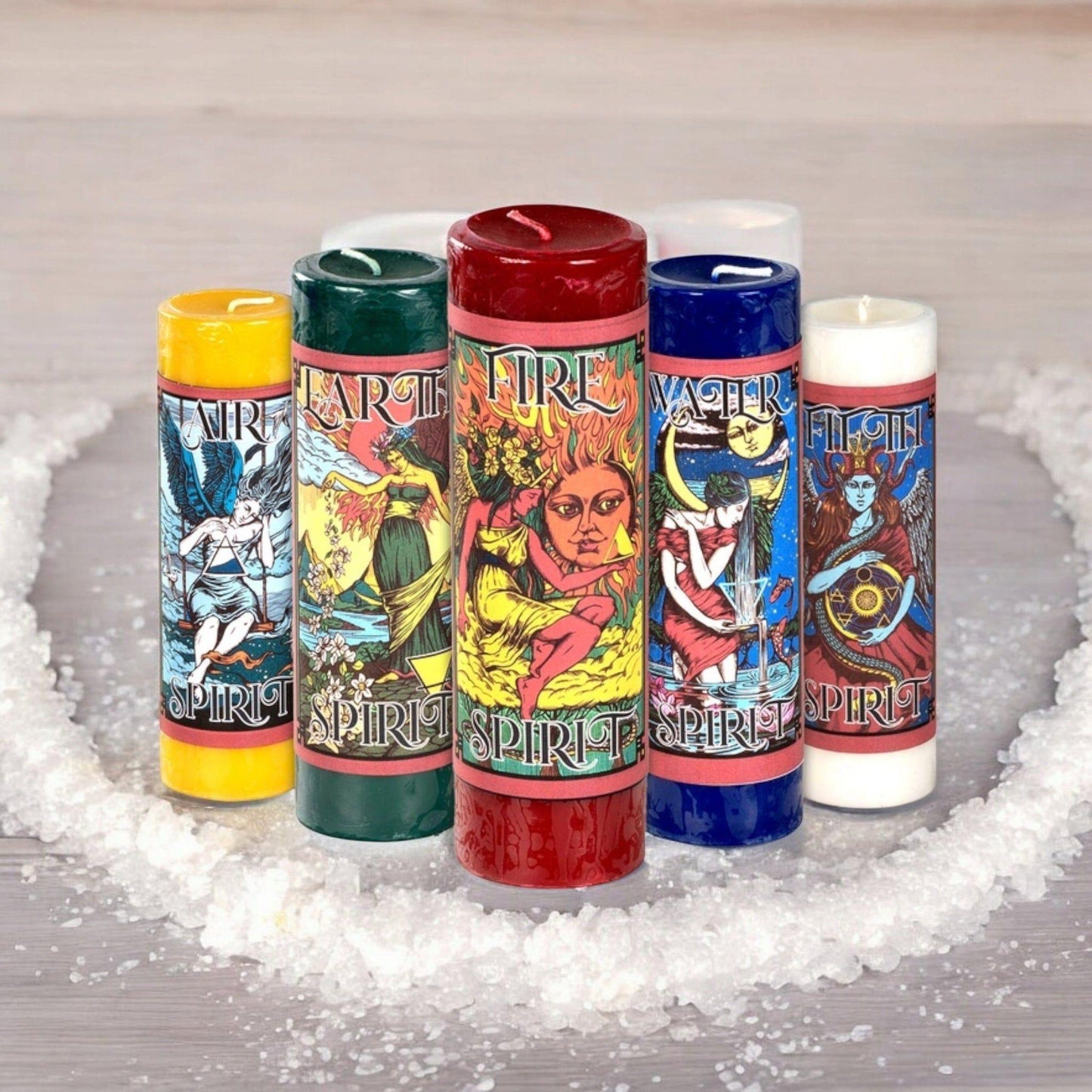 Element Spirit Pillar Candles – Air, Fire, Water, Earth & Spirit