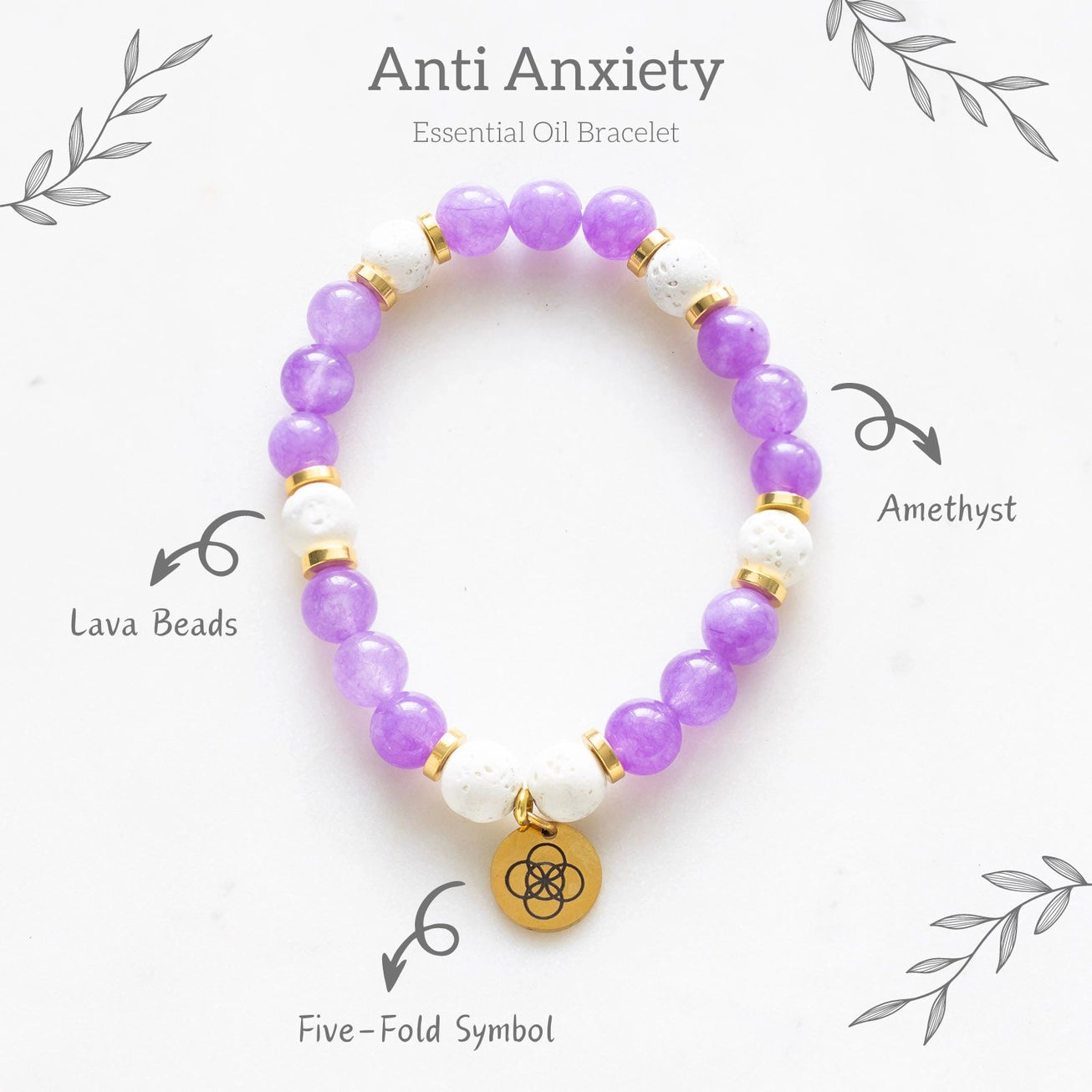 Anti-Anxiety Lava Bead & Amethyst Essential Oil Bracelet Gift Set