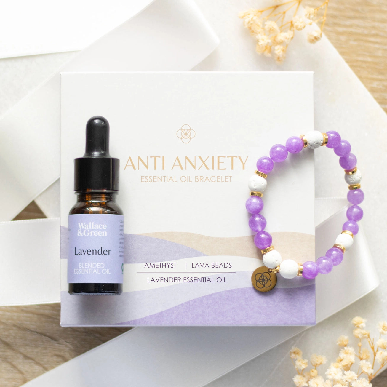 Anti-Anxiety Lava Bead & Amethyst Essential Oil Bracelet Gift Set