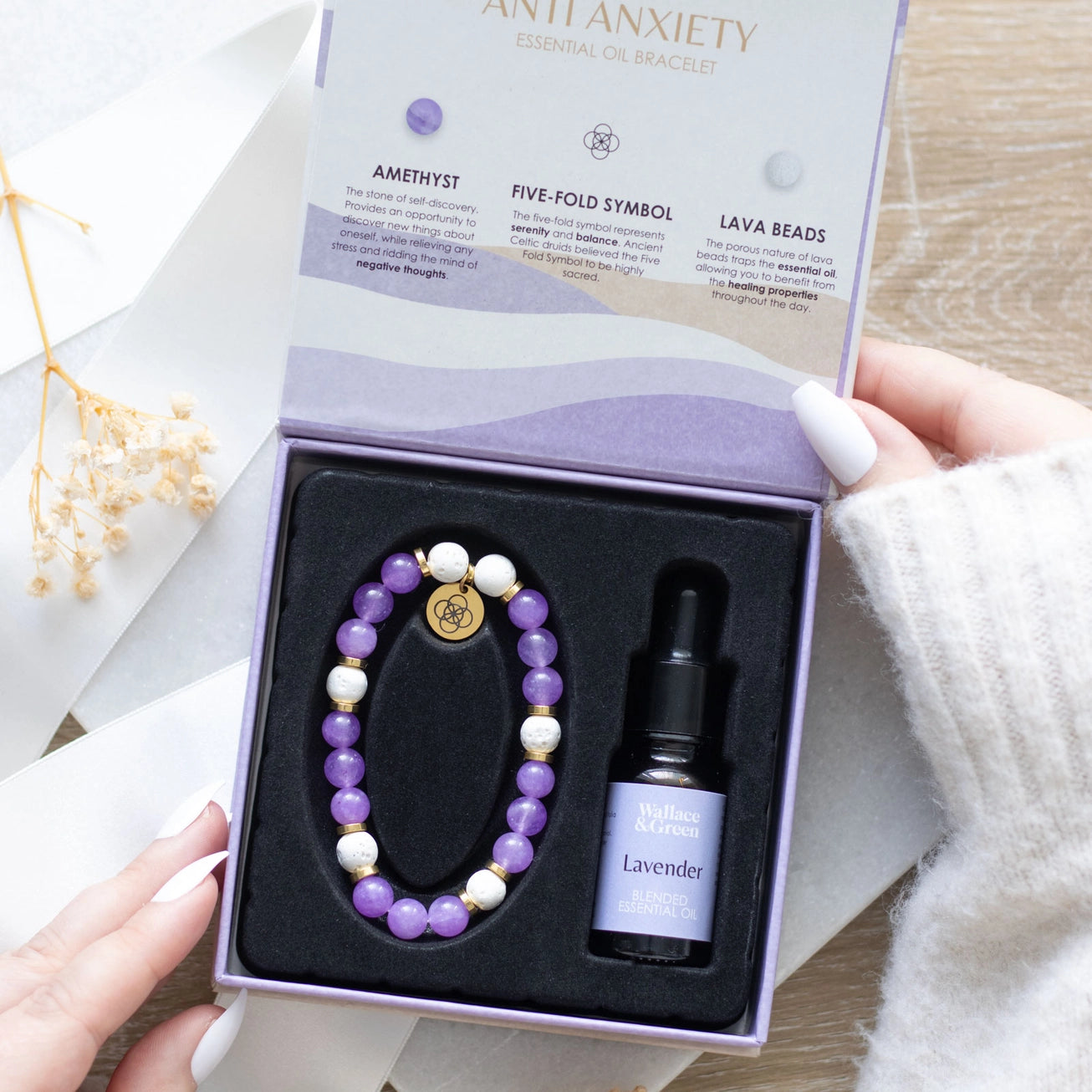 Anti-Anxiety Lava Bead & Amethyst Essential Oil Bracelet Gift Set