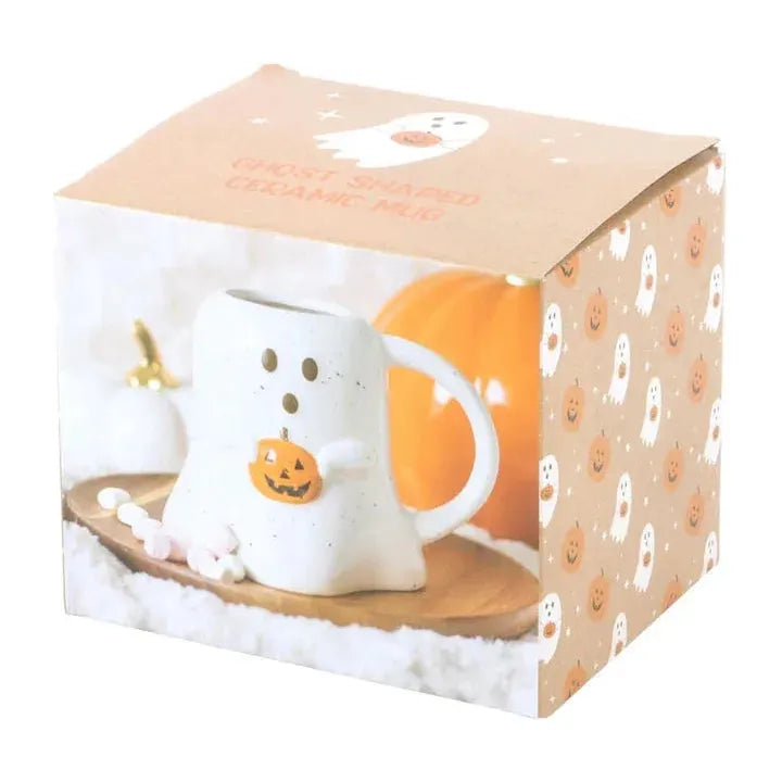 Ghost with Pumpkin Halloween Mug – 15 oz Speckled Ceramic