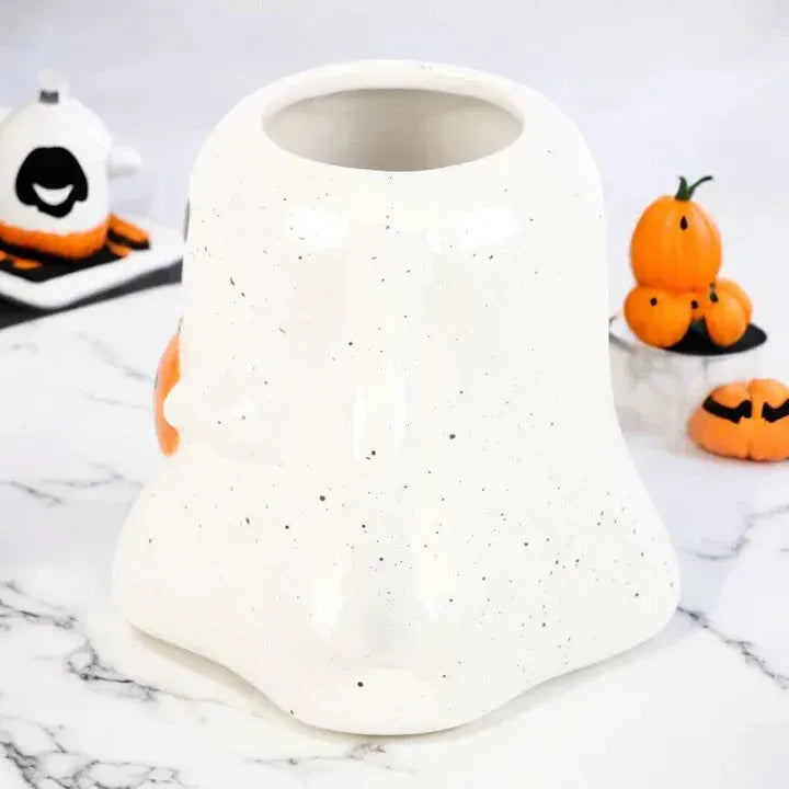 Ghost with Pumpkin Halloween Mug – 15 oz Speckled Ceramic