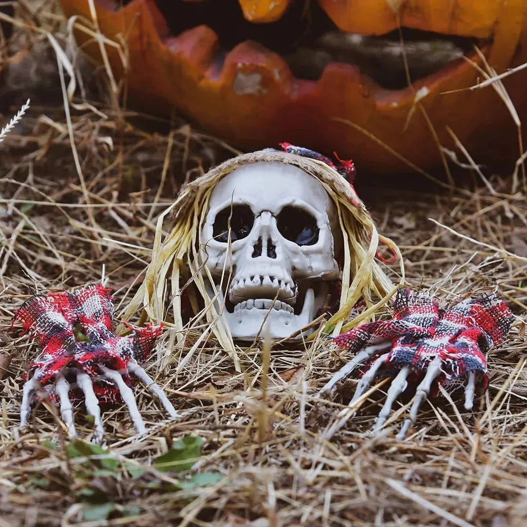 Creepy Skeleton Ground Stakes Decoration – 2 Skulls with Poseable Hands